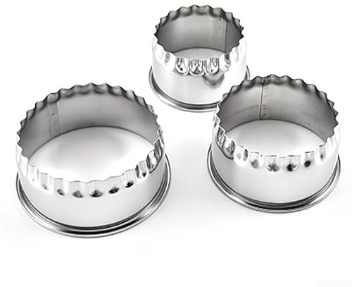 3 Pieces Stainless Steel Crinkle Edge Pastry Cookie and Scone Cutters, Round Dumpling Wrapper Moulds for Baking Mince Pies, Biscuits and Tarts in Home Kitchen, Silver