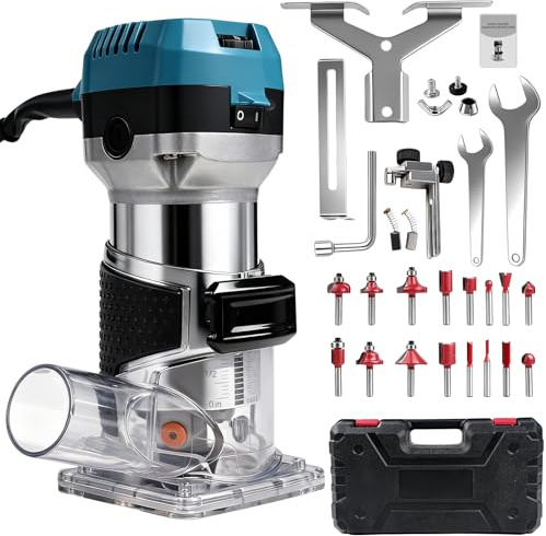 TICFOX Rifilatore Fresatrice Verticale per Legno Elettrica, 800W fresatrice a 6 velocità variabili 5000-30000 RPM, con antipolvere, mandrino da 6,35 mm e 8 mm, per tagliare, fresare e intagliare