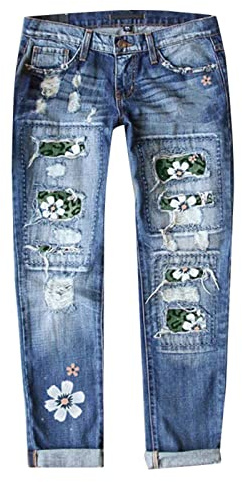 Generiska damjeans, korta jeans med hög midja, breda ben, kvinnor, pojkvän, slitna stretch, vandring, kostymbyxor, lämpliga för den dagliga vägen till arbetet, Grön, M