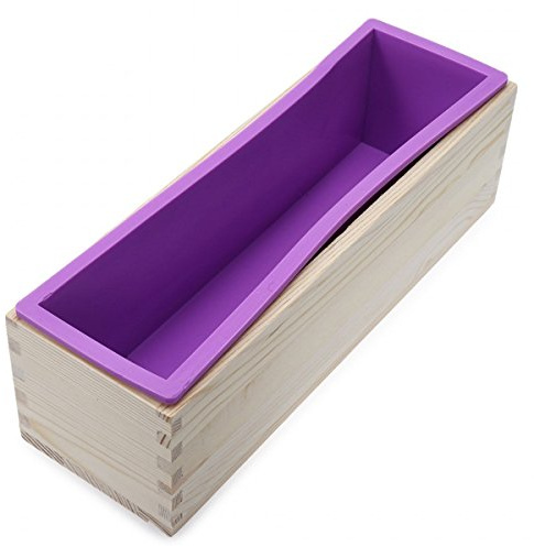 sunreek Flexible Rectangular jabón molde de silicona con caja de madera para casera 900 G/32oz hacer jabón proceso de frío de remolino de suministros, casera DIY Jabón