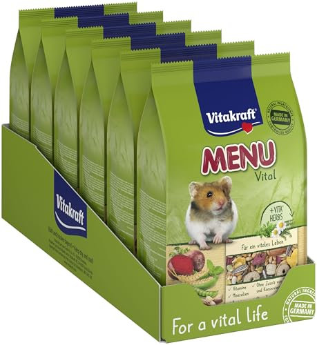 Vitakraft Menu Vital, Hamsterfutter, mit Gemüse, mit Nüssen, mit lebenswichtigen Vitaminen und Mineralien, ohne Zusatz von Zucker und Getreide (6x 400g)