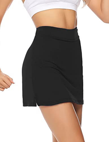 iClosam Tennisrock Damen mit Hose Sportskort 2 in 1 Hoher Taille Hosenrock mit Innenshorts Dehnbar und Seitlichem Schlitz Röcke Kurzer für Sport Golf Tennis Schwarz