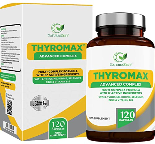 ThyroMax - Thyroid Support Supplement - 120 Vegan Capsules - 17 Active Ingredients Including Iodine, L-Tyrosine, Ashwagandha, B12 and Zinc - Energy & Focus Formula -UK Made, 2 Month's Supply