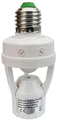 PS-TECH Douille E27 avec Détecteur de Mouvement PIR 360°, Réglage Temps 10s-5min et Lumière 3-2000 Lux, pour Intérieur Jusqu’à 60W
