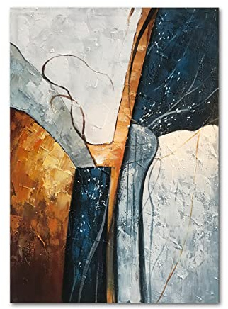 Epicler - Quadro su tela dipinto a mano, dipinto a mano, dipinto a blocchi di colore nero, bianco e giallo, decorazione da parete minimalista, 60 x 100 cm