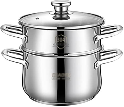 GLJAN Pentole bagnomaria Pentola con Coperchio Cucina a Vapore in Acciaio Inox Lavabile in lavastoviglie Casseruola per griglia a induzione elettrica a Gas Calore Veloce (Color : Silver, Size : 22cm)