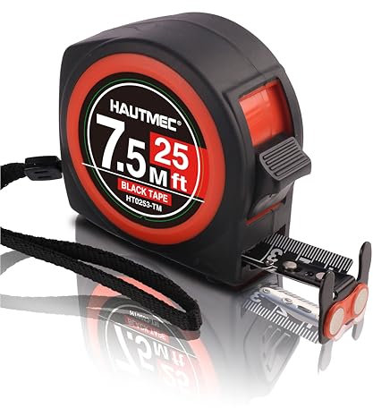 HAUTMEC Tape Measure 7.5m with Magnetic Hook and Dual Lock, High Carbon Steel Blade Measuring Tape with Clear Imperial Metric Scales for Construction Contractors HT0253