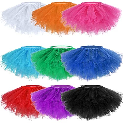 Handepo 9 Pcs Adult Tutu Skirts 5 Layered Short Dance,Classic Colors