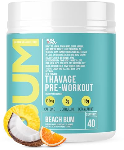 RAW Pre Workout Powder, Thavage (Beach Bum) - Chris Bumstead Sports Nutrition Supplement for Men & Women - Cbum Pre Workout for Working Out, Hydration, Mental Focus & Energy - 40 Servings