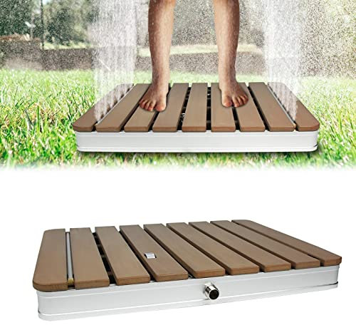 UISEBRT Douche de jardin - Douche extérieure en WPC et aluminium - Douche de sol mobile - Douche solaire - Hauteur de fontaine réglable jusqu'à 4 m - Pour piscine, jardin, terrasse (rectangulaire
