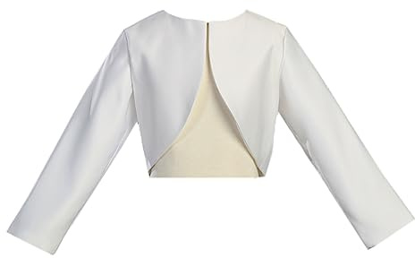White Satin Long Sleeve First Communion Bolero for Girls Cardigan Kids Childs Size 8 Years Flower Girl Little Shrug Jacket