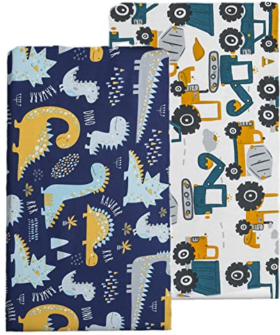 Lot de 2 draps-housses pour lit d'enfant - Motif dinosaures - 120 x 60 cm - 100 % jersey de coton doux - Protège-matelas pour bébé - Drap housse pour matelas jusqu'à 15 cm de hauteur