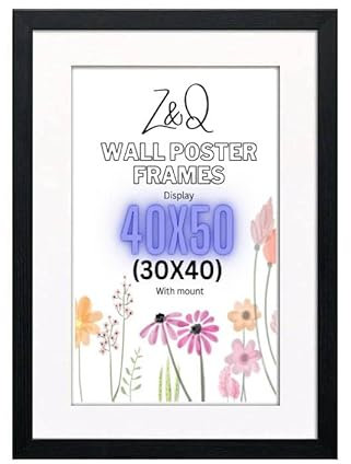 Z&Q Black Picture Frame with White Mount 40x50cm (30x40cm) Print Wall Poster Frame - Portrait and Horizontal Wall Hooks Photo Frame for Display Pictures-Jigsaw Puzzle-Art Work