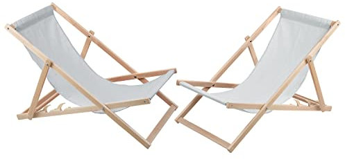 WOODOK 2-er Liegestuhl Set aus Buchholz Strandstuhl zur Selbstmontage Sonnenliege Gartenliege für Strand, Garten, Balkon und Terrasse Liege Klappbar bis 120kg (Hellgrau)