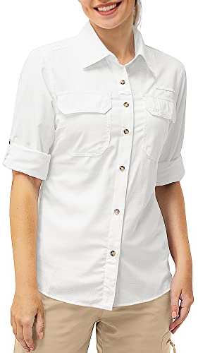 33,000ft Women's Hiking Shirts UPF50+ UV Protection Outdoor Shirt Quick Drying Casual Shirt Long Sleeve Functional Shirt Fishing Shirt for Walking Safari Travel Golf White S