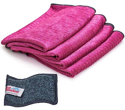 Pastaclean® 4er Set Geschirrtücher Maxi (Beere), Premium Küchentücher, Geschirrhandtücher, EXTREM SAUGSTARK, 4X Maxi Geschirrtücher + 1x Spülschwamm