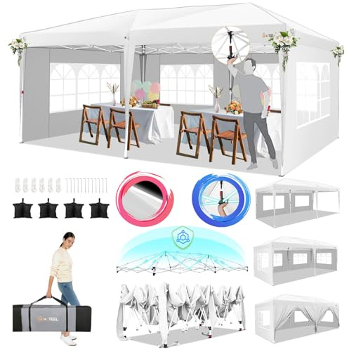 HOTEEL Faltpavillon 3x6 Pavillon Wasserdicht Stabil Winterfest mit 6 Seitenteilen & 4 Sandsäcke, Partyzelt Faltbar UV Schutz 50+ Höhenverstellbar, Pop up Gartenpavillon für Hochzeiten, Freien, Weiß