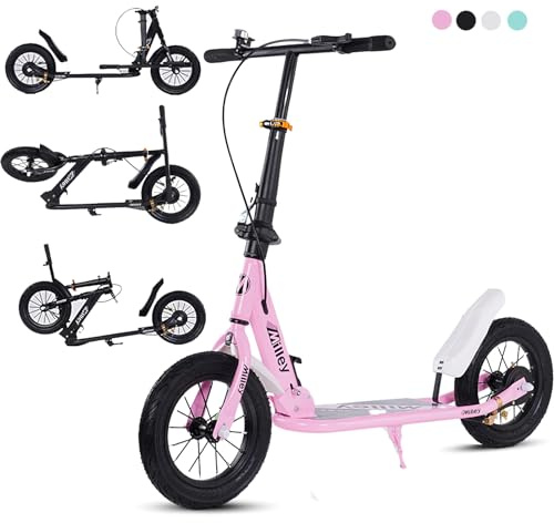 GHBXJX City Roller Erwachsene 150 kg Tragkraft 290mm Big Wheel Scooter, Klappbarer Cityroller mit Handbremse und Bremse, Tretroller Kinder ab 7, Höhenverstellbar Kickscooter,Rosa