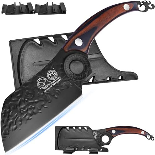 XYJ coltello da cucina mannaia, coltello da cuoco forgiato in acciaio ad alto tenore di carbonio coltello da macellaio con impugnatura a T, 6,5 pollici coltello da taglio vegetale con fodero