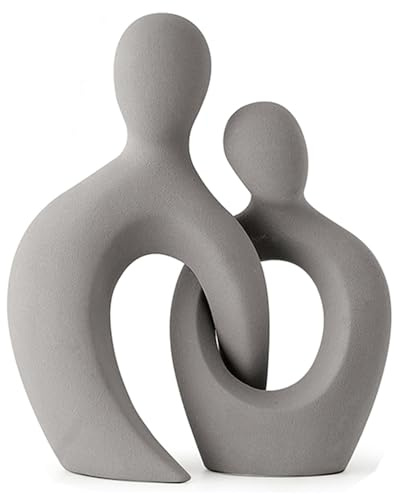 Eachave Escultura romántica de Pareja en cerámica Gris - Estatua Moderna de Amantes para Decorar Sala de Estar, Oficina y Dormitorio Aniversarios y San Valentín