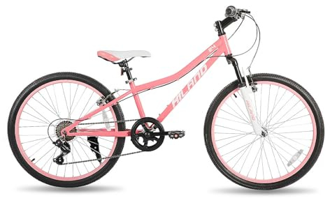 HILAND 24 Inch Kids Bike for Boy Girl Age 7-15 Year Old, Youth Mountain Bike, 7-Speed Kid's MTB Bicycles, Pink