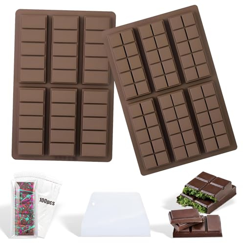Kizaten 2 Pezzi Stampo Per Tavoletta di Cioccolato Profondo,Per 6 Tavolette di Cioccolatos Fai-da-te,Senza BPA,Antiaderente Per la Preparazione di Cioccolato,Stampi per Caramelle Fatti a Mano