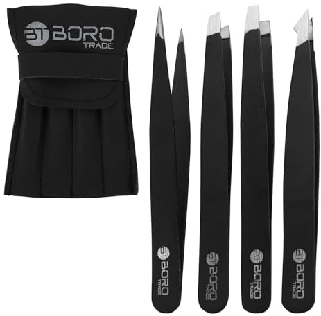 Tweezers for Facial Hair Best for Plucking Chin Facial Hair Plucking Tweezers Set for Ingrown Hair, Blackhead Removal, Eyelash Extension, Eyebrows Plucking Beauty Tool Hair for Women (Black) (4 Pcs)