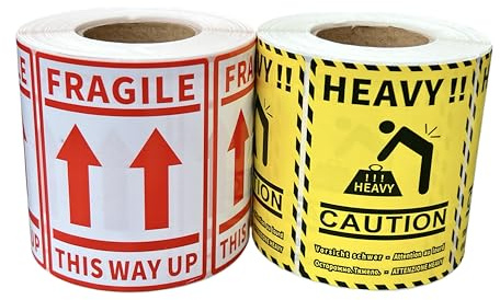 1.000 etiquetas de advertencia de paquetes, 500 de cada estilo en rollo, 80 mm x 60 mm, frágil This Way Up, fuerte precaución, calcomanías adhesivas fuertes
