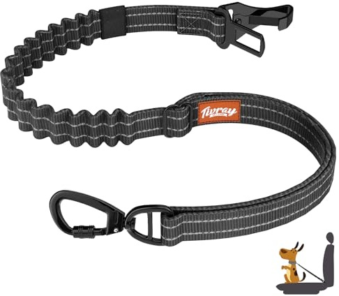 Tivray Anschnallgurt Hund Auto, Bungee Hund Auto Sicherheitsgurt, Auto Sicherheitsleine mit Schnalle und Clip Haken, Einstellbar Reflex Geschirr Tether, 360° Swivel Karabiner, Schwarz