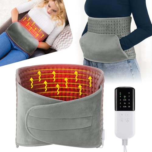 Cintura elettrica riscaldata con tasca, 10 livelli di riscaldamento, 4 timer, cintura riscaldante per schiena, spalle, collo, lombare, dolore ai fianchi, lavabile in lavatrice, unisex, regalo per