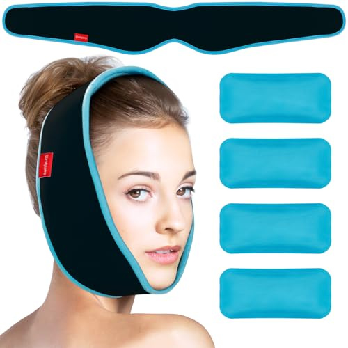 Comfytemp Poche de Glace de Dents Sagesse, 4 Packs de Gel Chaud et Froid Réutilisable, pour l'ATM, la Mâchoire, le Menton, la Bouche, le Visage, Soulagement de la Douleur Après une Chirurgie