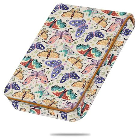 Kakurookie Business Card Holder, PU Leather Printing Business Card Case Pocket with Magnetic Shut, Portable Business Card Carrier Holder for Women or Men (Colored Butterfly)