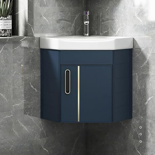 Pounjsd lavabo angolare bagno con mobile, Mobile da Bagno con Rubinetto E Scarico, mobile angolare bagno sospeso con Mobiletto, Lavandino triangolo in ceramica bianca, per WC Degli Ospiti, 38 × 38cm
