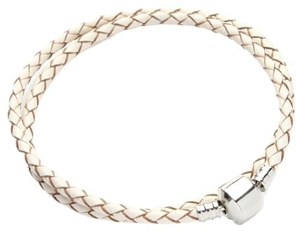 WENH 12 färger dubbelskiktat flätat läderarmband passar original charmarmband smyckestillverkning for kvinnor och män(White)