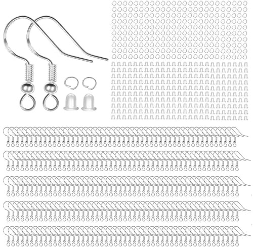 750 st/250 set öronkrokar med säkerhetsryggsäckar 925 sterling silvery fisk krok silver pläterade örontrådar med fjäderboll hoppring för smycken gör örhängen gör-det-själv silver