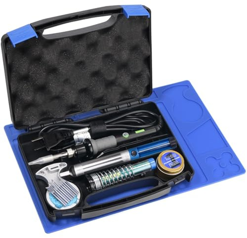 YIHUA 947-V Soldering Iron Kit with 3 LED Lights, Temperature Control, 5 Premium Solder Tips, Desoldering Pump, Indicator & ON/OFF Switch-60 Watts Soldering Iron, Solder Wire, Tip Cleaner, and more.