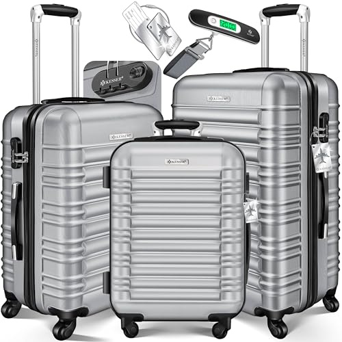 KESSER® 3tlg. Hartschalenkofferset Hartschalenkoffer Reisekoffer Set Reisekofferset Trolley Koffer 4 Rollen ABS-Hartschale Teleskopgriff Inkl. Kofferwaage + Gepäckanhänger Rollkoffer Schloss, M-L-XL