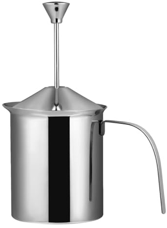 Hemoton Milk Frother Manual Milk Frother, Stainless Steel Handheld Frothing Pitchers, Hand Pump Foamer with Filter Screen for, Coffee (800ml) Coffee