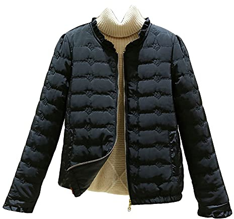 GUOCU Piumino leggero da donna corto imbottito Cappotto Ricamato Invernale Slim Fit Giacca imbottita Capispalla Giacche Piumino trapuntata con Cerniera Nero M
