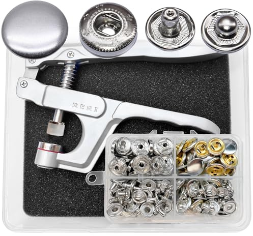 15 mm Boutons Pression en Métal avec Outils Pince en Métal pour Sacs à Dos de Chemise en Cuir,Ceintures de Sac de Chapeau,Cuir de Bricolage,Argent