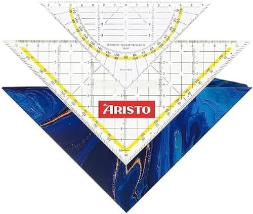 Aristo AR18101B Set 3in1 - TZ-Dreieck AR1650/2 & Geodreieck AR1552 inkl. Geocover Schutzhülle (Dreiecke mit Tuschenoppen, Geocover mit Lochung und Magnetverschluss) deep blue