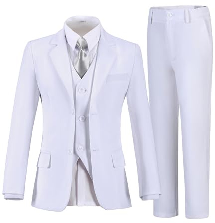 Boy's White Suits 5 Pieces Tuxedo Formal Dress Kids Suit Set,White,Size 2