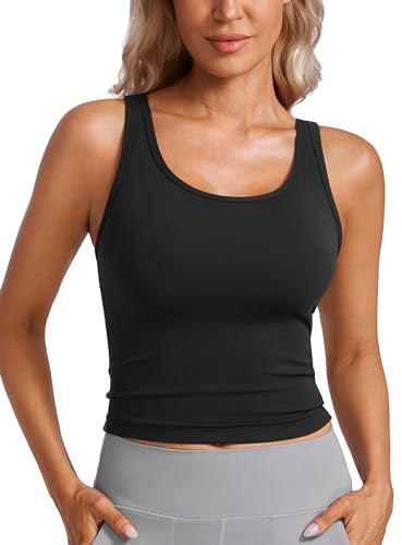 CRZ YOGA Butterluxe Double Lined Tank Tops for Women - Workout Casual Scoop Neck Racerback Crop Sleeveless Shirt Black Small