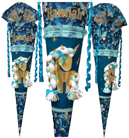 Einhorn Schultüte passend zum Step by Step Chameleon Joshy, benutzerdefinierte, Name, Genäht, Stoff,türkis,petrol