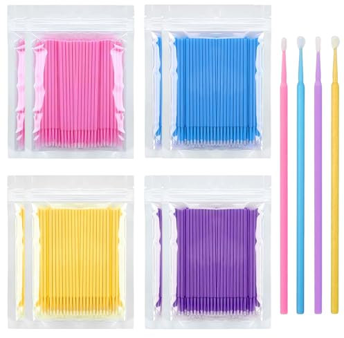 Xmart 800 Pezzi Microbrush per Ciglia Estensioni Spazzole Bacchette Microbrush Micro Applicatori a Pennello Cotton Fioc per Extension Ciglia Rimozione Trucco Nail Art Pittura (Blu Viola Giallo Rosa)
