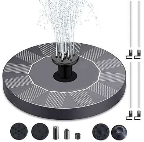PQETBV Fontaine de jardin solaire d'extérieur 1,4 W avec 7 buses pour étangs, bassins extérieurs, fontaine à oiseaux de jardin