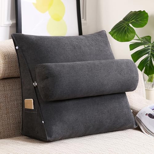 GYCS Respaldo Sofa Almohada Triangular con Cuña Triangular para Respaldo Almohada De Lectura De Cabecera Cojín De Apoyo Lumbar Cojín De Posicionamiento para Sofá Cama,Black Gray,45 * 45 * 20cm