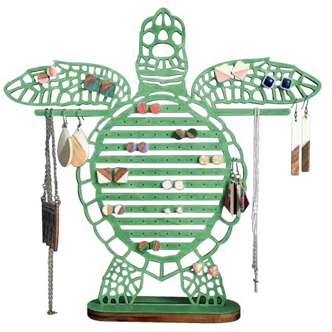 KASESSS Organizador Joyas de Madera, Organizador Pendientes, Expositor Pendientes Tortuga, 99 Agujeros Colgador Collares, Soporte para Joyas Decorativos para Collares, Pulseras, Anillos, Pendientes