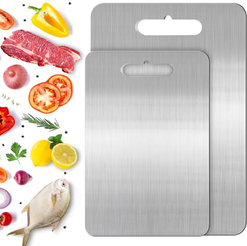 2PCS Extra Large Titanium Chopping Board, 2026 New Multifunctional Stainless Steel Chopping Boards, Double-Sided Food Grade Titanium Cutting Board Metal Chop Board for Kitchens(39x28cm, 34x23cm)