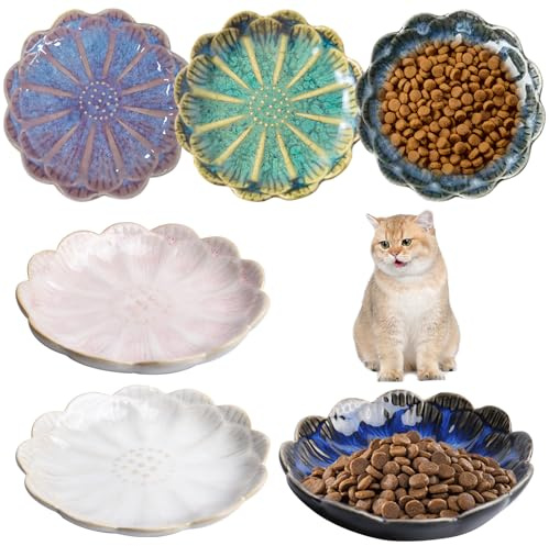 Katzennapf Keramik: 6 Stück Futternapf Katze Fressnapf Katze Keramik Flache Katzenteller, Katzenschüssel Porzellan Futterschale, Katzenfutter Napf Klein, Katzen Napfset für Futter und Wasser